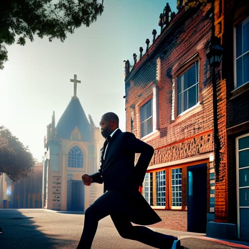 wa-vy style dogman with demonic eyes attacking a Catholic priest that is running away hyperrealistic, full body, detailed clothing, highly detailed, cinematic lighting, stunningly beautiful, intricate, sharp focus, f/1. 8, 85mm, (centered image composition), (professionally color graded), ((bright soft diffused light)), volumetric fog, trending on instagram, trending on tumblr, HDR 4K, 8K