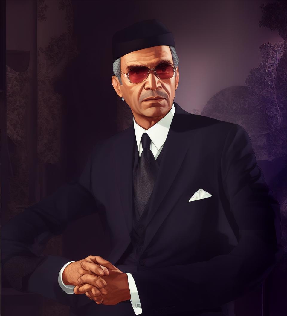  gtav style, artwork-gta5 heavily styilized, a highper realistic 3d model of Quaid e Azam Muhammad Ali Jinnah , Best quality