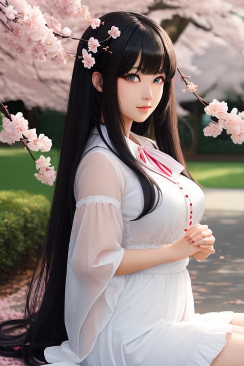  Anime , black hair, camellia, cherry blossoms, ball, long hair, lying, bangs, blue eyes, falling petals, flower, looking at viewer, model face, (dark picture), 1, , symmetrical face, cute, highly detail eyes, highly detail mouth, highly detailed face, (both eyes are the same),