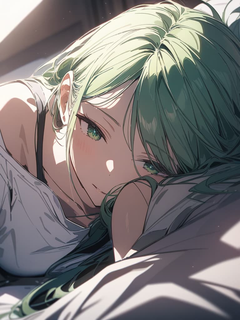  Green hair character's beautiful collarbone, detailed subject, precision shadow, delicate linear, detailed fine line, ultra high quality, 4K, 8K, masterpiece, best quality,8k,ultra detailed,high resolution,an extremely delicate and beautiful,hyper detail