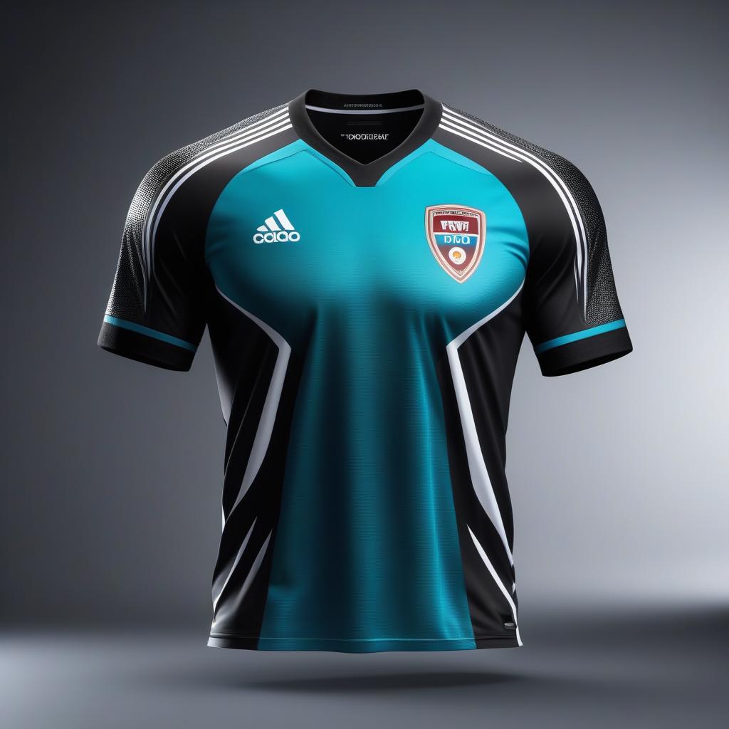  Hyper realistic mockup about a jersey of a new soccer apparel fashion brand. Futuristic and edgy design