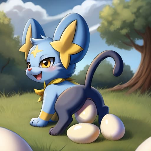  Shinx, feral cat, egg in ass, anal oviposition, view from behind,, open eyes, digital art, masterpiece, 4k, fine details,