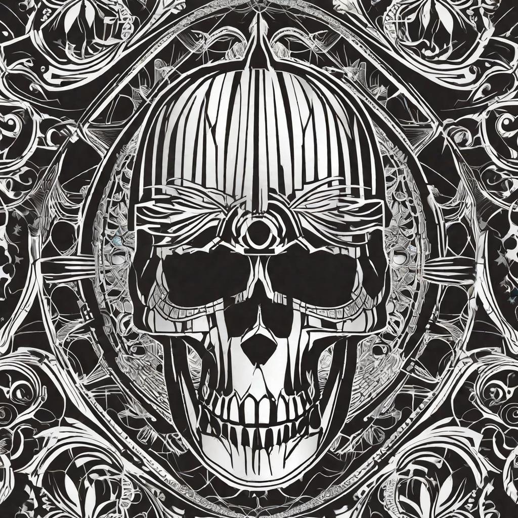  masterpiece, best quality, cyber sigilism skull with line work design across chest