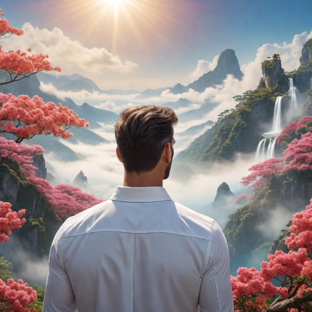  An illustration of a person who has let go of their past life and is looking forward to a positive future. The person should have a serene expression, symbolizing inner peace and hope for what lies ahead. The background should be bright and hopeful, with elements that represent new beginnings and positivity. hyperrealistic, full body, detailed clothing, highly detailed, cinematic lighting, stunningly beautiful, intricate, sharp focus, f/1. 8, 85mm, (centered image composition), (professionally color graded), ((bright soft diffused light)), volumetric fog, trending on instagram, trending on tumblr, HDR 4K, 8K