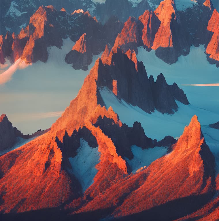 analog style a serene mountain landscape at sunset. 8k digital render.