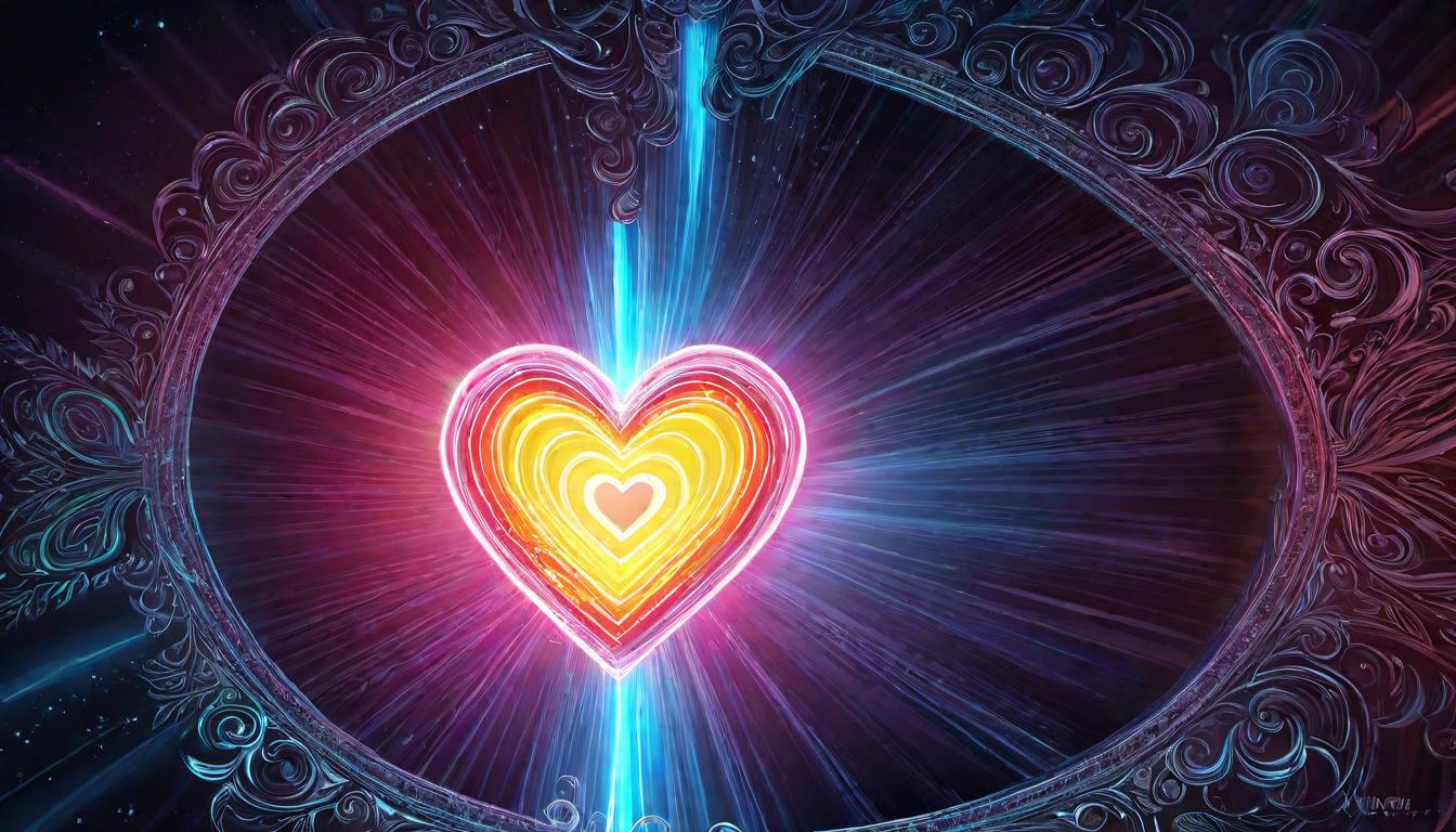  digital illustration, A figure standing with an illuminated heart center, surrounded by a stable, glowing aura, radiating stability, heart centered strength, readiness, looking at viewer, dynamic pose, (intricate details, masterpiece, best quality)