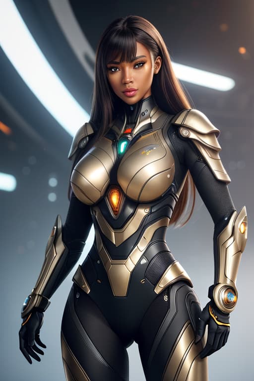  cgmech, beautiful eyes, portrait, robot, armor, black zulu women, african, neon light, 8K, RAW, best quality, masterpiece, ultra high res, colorful, (medium wide shot), (dynamic perspective), sharp focus , (depth of field, bokeh:1.3), extremely detailed eyes and face, beautiful detailed eyes,(grey gold, trimmed gear:1.2),(In a futuristic weapons factory:1.2), ((masterpiece, best quality)), <lora:more details:0.3> Detailed background, spaceship interior <lora:Niji:0.5> , long hair, hyperrealistic, full body, detailed clothing, highly detailed, cinematic lighting, stunningly beautiful, intricate, sharp focus, f/1. 8, 85mm, (centered image composition), (professionally color graded), ((bright soft diffused light)), volumetric fog, trending on instagram, trending on tumblr, HDR 4K, 8K