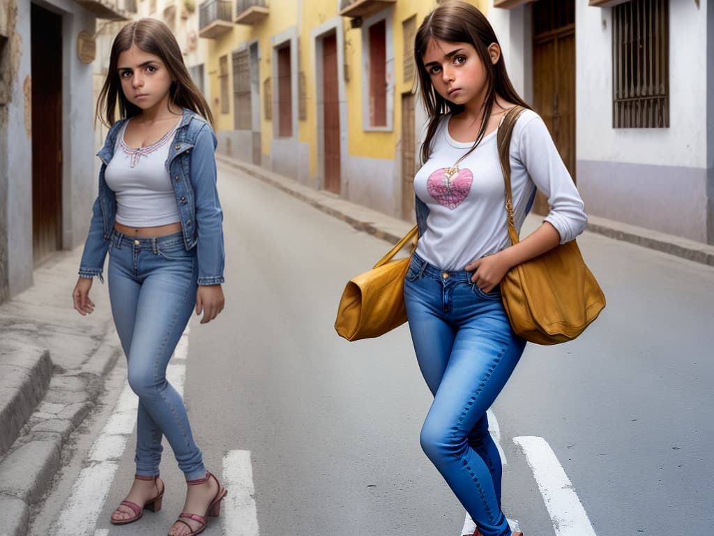  niña en jeans, en la calle de Rumanía