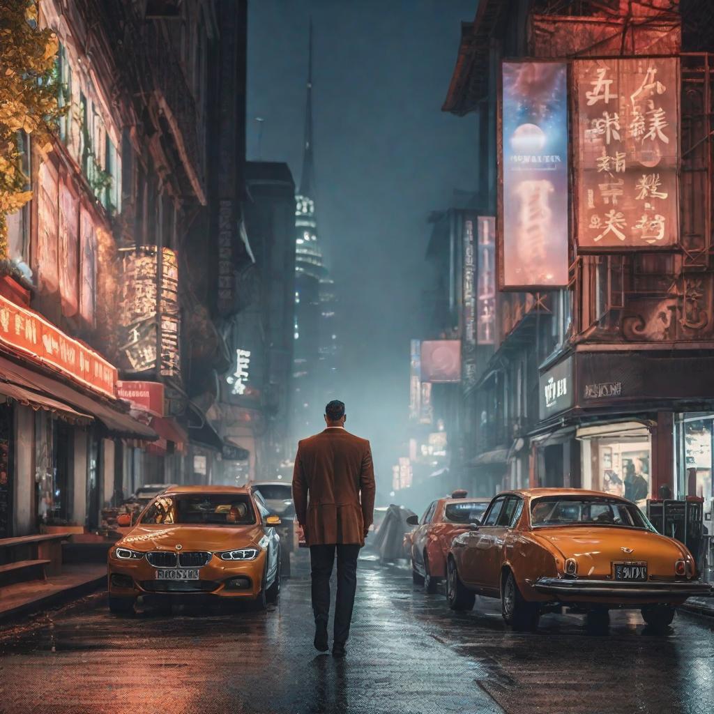  In the night without moon and stars and a men in shadow hyperrealistic, full body, detailed clothing, highly detailed, cinematic lighting, stunningly beautiful, intricate, sharp focus, f/1. 8, 85mm, (centered image composition), (professionally color graded), ((bright soft diffused light)), volumetric fog, trending on instagram, trending on tumblr, HDR 4K, 8K