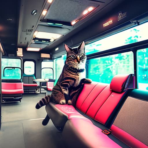 nvinkpunk Realistic image of a cat wearing headphones and reading glasses while riding a bus., drone photo hyperrealistic, full body, detailed clothing, highly detailed, cinematic lighting, stunningly beautiful, intricate, sharp focus, f/1. 8, 85mm, (centered image composition), (professionally color graded), ((bright soft diffused light)), volumetric fog, trending on instagram, trending on tumblr, HDR 4K, 8K