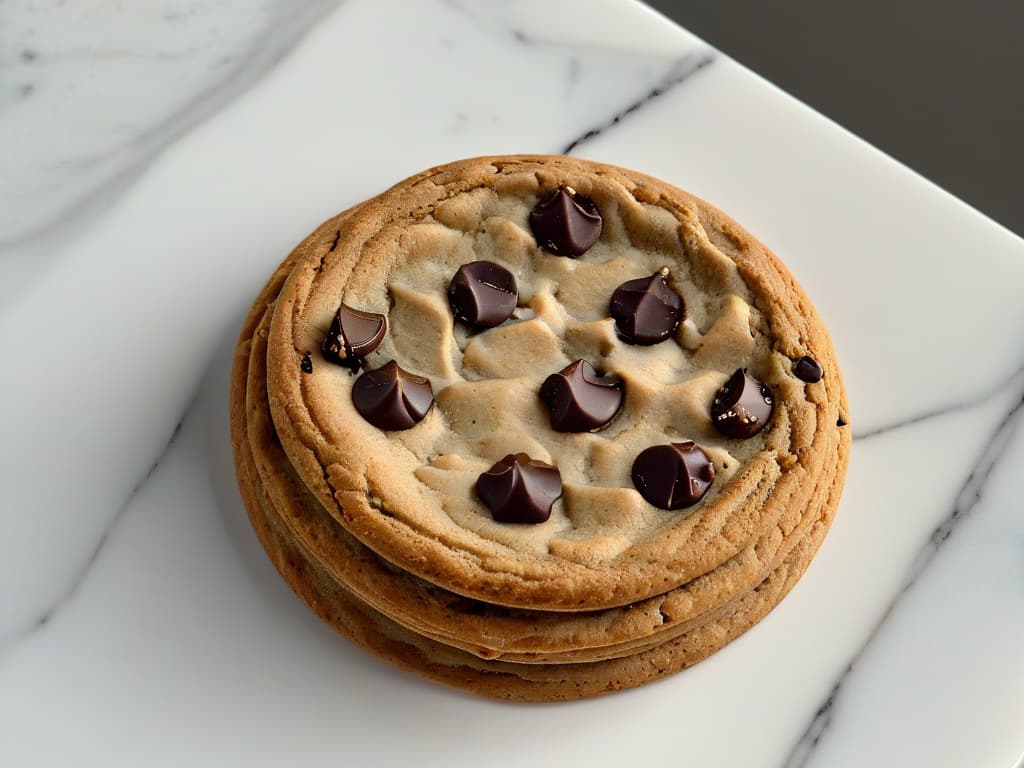  A closeup, ultra highresolution image of a freshly baked gourmet oatmeal cookie resting on a sleek, modern marble countertop. The cookie is perfectly golden brown with a generous amount of dark chocolate chunks peeking through, emitting a warm, inviting aroma. The marble surface reflects the cookie's intricate texture and the soft, natural lighting enhances the overall minimalist aesthetic, making it a visually appealing and enticing image for the readers. hyperrealistic, full body, detailed clothing, highly detailed, cinematic lighting, stunningly beautiful, intricate, sharp focus, f/1. 8, 85mm, (centered image composition), (professionally color graded), ((bright soft diffused light)), volumetric fog, trending on instagram, trending on tumblr, HDR 4K, 8K