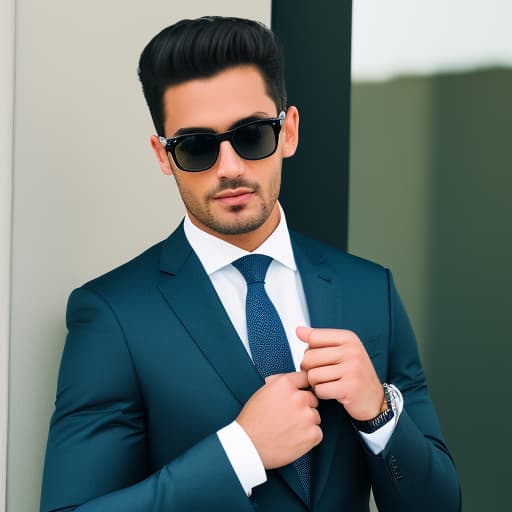 portrait+ style A businessman in a tailored suit,  straight posture, wearing sunglasses, confident , full body ,close-up.,portrait,8k,high quality,soft lighting,high quality, Fujifilm XT3