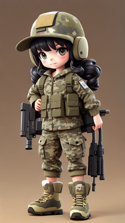  Two heads camouflage clothing combat machine gun full body girl cute