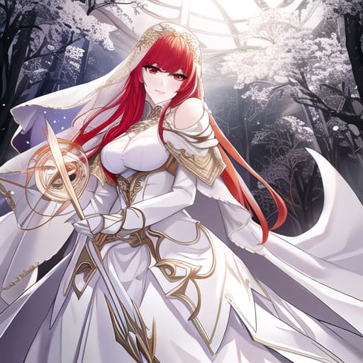  a girl manhua character with red hair and white eyes with white skin wearing noble dress hyperrealistic, full body, detailed clothing, highly detailed, cinematic lighting, stunningly beautiful, intricate, sharp focus, f/1. 8, 85mm, (centered image composition), (professionally color graded), ((bright soft diffused light)), volumetric fog, trending on instagram, trending on tumblr, HDR 4K, 8K