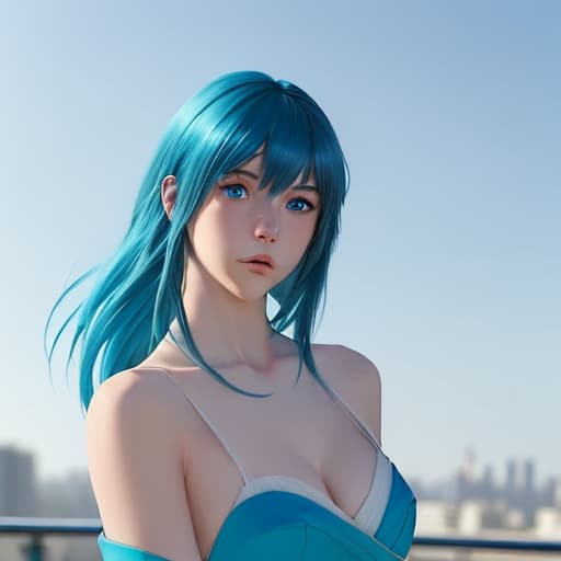  masterpiece. blurry background. loocing at viewers. 1girl. blue hair. Makoto Shinkai style. bangs. vibrant colors. 8K. high details. in the style skin of furry art. Ferrania p30. blue eyes. full body