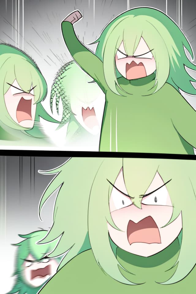  Green hair character shouting