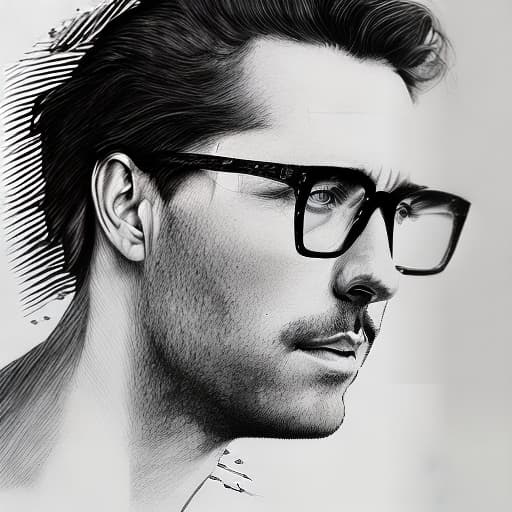 dublex style b&w drawing human, wearing glasses, neon lighting, colored nature inside the human, closeup
