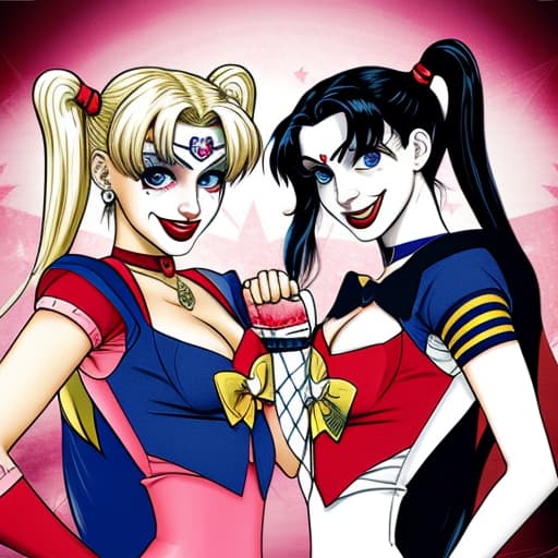  Harley Quinn and Sailor Moon holding hands