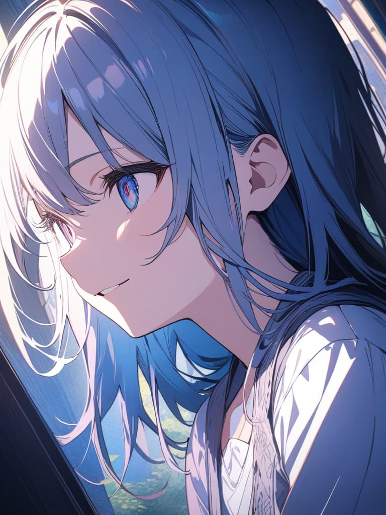  a beautiful blue haired girl,long messy hair,ultra detailed,best shadow,beautiful detailed deep rainbow eyes,cute and beautiful face,shy smile,white shirt,upper body view,colorful,(masterpiece:1.2),(best quality:1.2),detailed background,high contrast,(best illumination,an extremely delicate and beautiful),((cinematic light)),hyper detail,dramatic light,intricate details,8k,anime,very aesthetic,, masterpiece, best quality,8k,ultra detailed,high resolution,an extremely delicate and beautiful,hyper detail