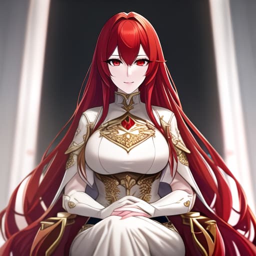  a girl manhua character with red hair and white eyes with white skin wearing noble dress and siting on the throne hyperrealistic, full body, detailed clothing, highly detailed, cinematic lighting, stunningly beautiful, intricate, sharp focus, f/1. 8, 85mm, (centered image composition), (professionally color graded), ((bright soft diffused light)), volumetric fog, trending on instagram, trending on tumblr, HDR 4K, 8K