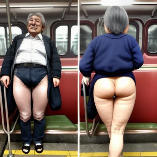  mature de 50 años en calzones en la estación de tren de Japón fotos