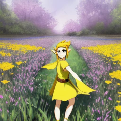  Link in a field of flowers with yellow eyes