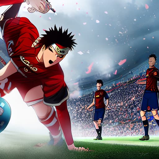  Naruto in Manchester United Jersey and Luffy in Manchester City Jersey, Playing Football, Anime Style Nostalgic Nooks hyperrealistic, full body, detailed clothing, highly detailed, cinematic lighting, stunningly beautiful, intricate, sharp focus, f/1. 8, 85mm, (centered image composition), (professionally color graded), ((bright soft diffused light)), volumetric fog, trending on instagram, trending on tumblr, HDR 4K, 8K