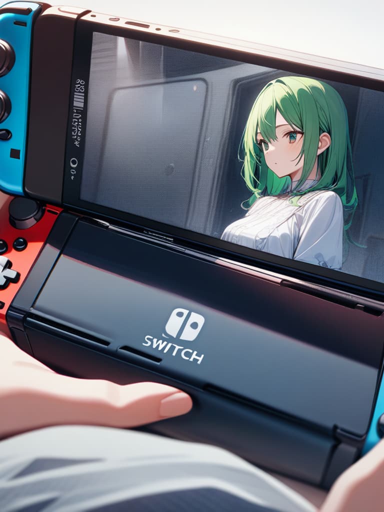  Green hair character, Nintendo Switch, masterpiece, best quality,8k,ultra detailed,high resolution,an extremely delicate and beautiful,hyper detail