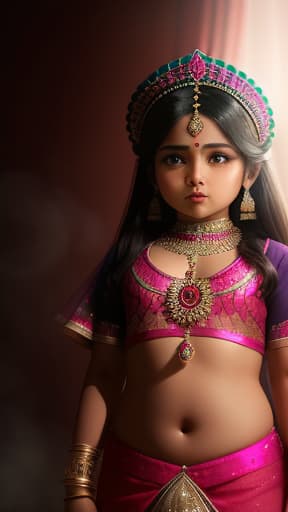  beautiful chubby indian girl,, chubby pink,, thigh gap,9 years old,, hyperrealistic, high quality, highly detailed, cinematic lighting, intricate, sharp focus, f/1. 8, 85mm, (centered image composition), (professionally color graded), ((bright soft diffused light)), volumetric fog, trending on instagram, HDR 4K, 8K