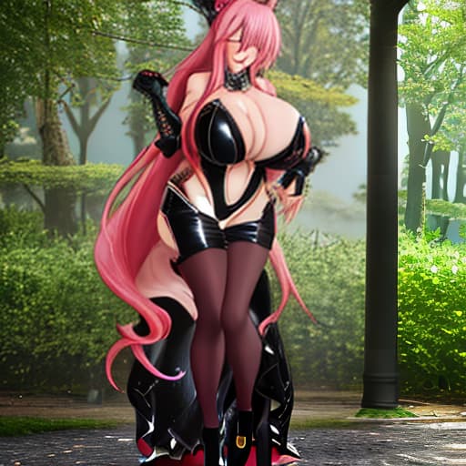  anime with long pink hair with big size wearing a black bunny suit with big blushing and closing her eyes and smiling at me hyperrealistic, full body, detailed clothing, highly detailed, cinematic lighting, stunningly beautiful, intricate, sharp focus, f/1. 8, 85mm, (centered image composition), (professionally color graded), ((bright soft diffused light)), volumetric fog, trending on instagram, trending on tumblr, HDR 4K, 8K