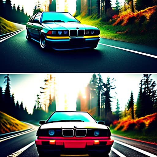 nvinkpunk A black BMW E39 restyling is sitting in the forest on a forest road. hyperrealistic, full body, detailed clothing, highly detailed, cinematic lighting, stunningly beautiful, intricate, sharp focus, f/1. 8, 85mm, (centered image composition), (professionally color graded), ((bright soft diffused light)), volumetric fog, trending on instagram, trending on tumblr, HDR 4K, 8K