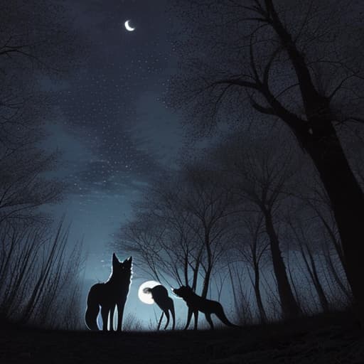  bosque nocturno con luna llena y wolf