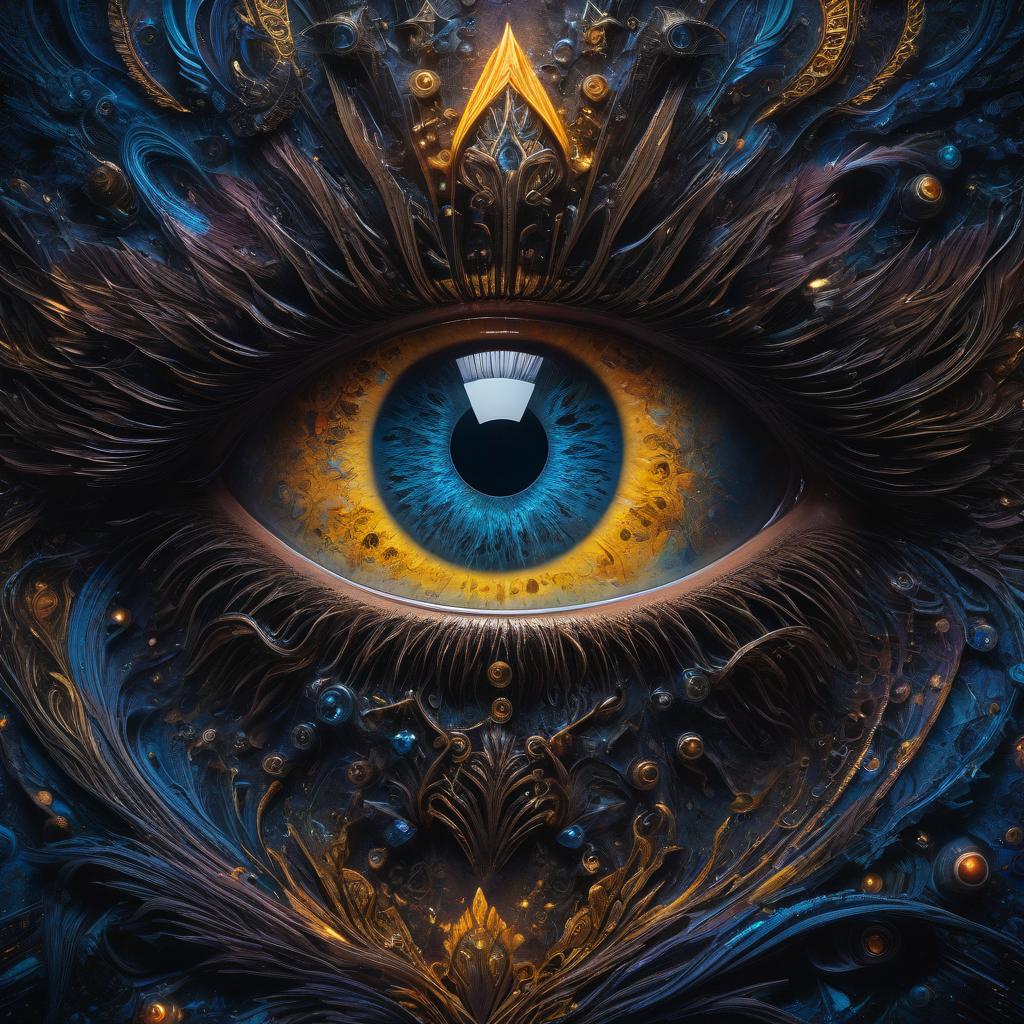  cinematic film still (psychedelic art, highly detailed, fantasy art:1. 3), mesmerizing dog face, intensely glowing eyes with shimmering colors, stunning combination of black, blue and yellow hues, intricate patterns and designs, cosmic background with galaxies and stars, unearthly and mystical atmosphere, otherworldly beauty, intricate celestial patterns, cosmic energy radiating from the eyes, mesmerizing and eye catching, transcendent and surreal, bright and dynamic composition, close up capturing every tiny detail. . shallow depth of field, vignette, highly detailed, high budget, bokeh, cinemascope, moody, epic, gorgeous, film grain, grainy hyperrealistic, full body, detailed clothing, highly detailed, cinematic lighting, stunningly beautiful, intricate, sharp focus, f/1. 8, 85mm, (centered image composition), (professionally color graded), ((bright soft diffused light)), volumetric fog, trending on instagram, trending on tumblr, HDR 4K, 8K