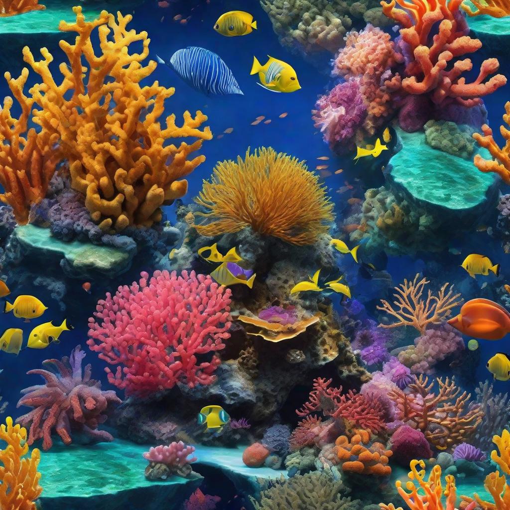  masterpiece, best quality, beautiful deep sea full of corals, diverse marine life and fascinating underwater landscapes with corals, appendages, small fish, anemones, dolphins, various algae, caves, colorful, 8k resolution and intricate detail