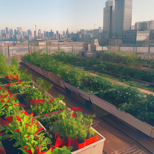  Create a visualization of urban farms on rooftops showcasing various types of plants and vegetables grown in urban conditions. Represent the urban environment with green plantings on rooftops integrated into the city architecture. Emphasize the sustainability and ecology of rooftop gardening concepts in cities. Text generated with GPT 3 using input: Создать визуализацию городских ферм на крышах зданий, где показаны различные виды растений и овощей, выращиваемых в городских условиях. Представить урбанистическую среду с зелеными насаждениями на крышах, интегрир hyperrealistic, full body, detailed clothing, highly detailed, cinematic lighting, stunningly beautiful, intricate, sharp focus, f/1. 8, 85mm, (centered image composition), (professionally color graded), ((bright soft diffused light)), volumetric fog, trending on instagram, trending on tumblr, HDR 4K, 8K