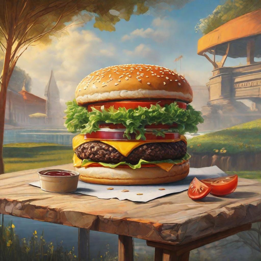  masterpiece, best quality,Draw a burger. Draw it bigger.