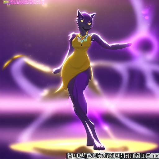  full body. furry cute woman. Makoto Shinkai style. color purple. yellow style them. blurry background. cinematic light. necklace. 8K. fantasy art style. blender. ultra-HD graphic.