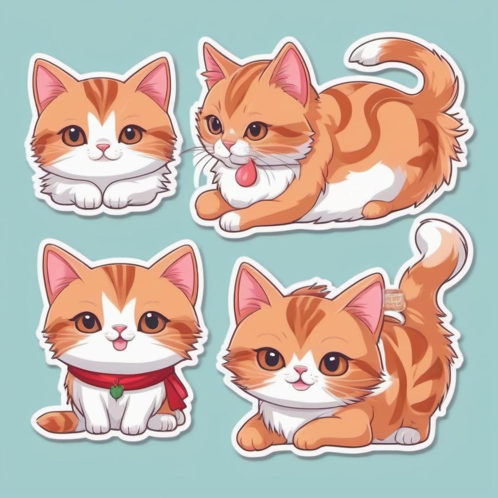  A set of red emoticons, cat in various poses with cute expressions. Cute style with a simple white background design. sticker set, sticker sheet template