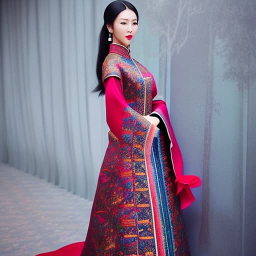 wa-vy style Young fierce Chinese woman in traditional Chinese clothes against the background of a clearing full length hyperrealistic, full body, detailed clothing, highly detailed, cinematic lighting, stunningly beautiful, intricate, sharp focus, f/1. 8, 85mm, (centered image composition), (professionally color graded), ((bright soft diffused light)), volumetric fog, trending on instagram, trending on tumblr, HDR 4K, 8K