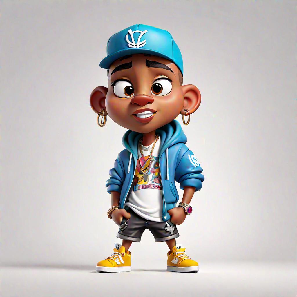  on white background a professional cartoon character of a a rapper, full body shot, mascot, (white solid background:1.2), clean background, (4k, best quality, masterpiece:1.2), ultrahigh res, highly detailed, sharp focus, (perfect image composition), <lora:StickersRedmond:1>, inspired by disney