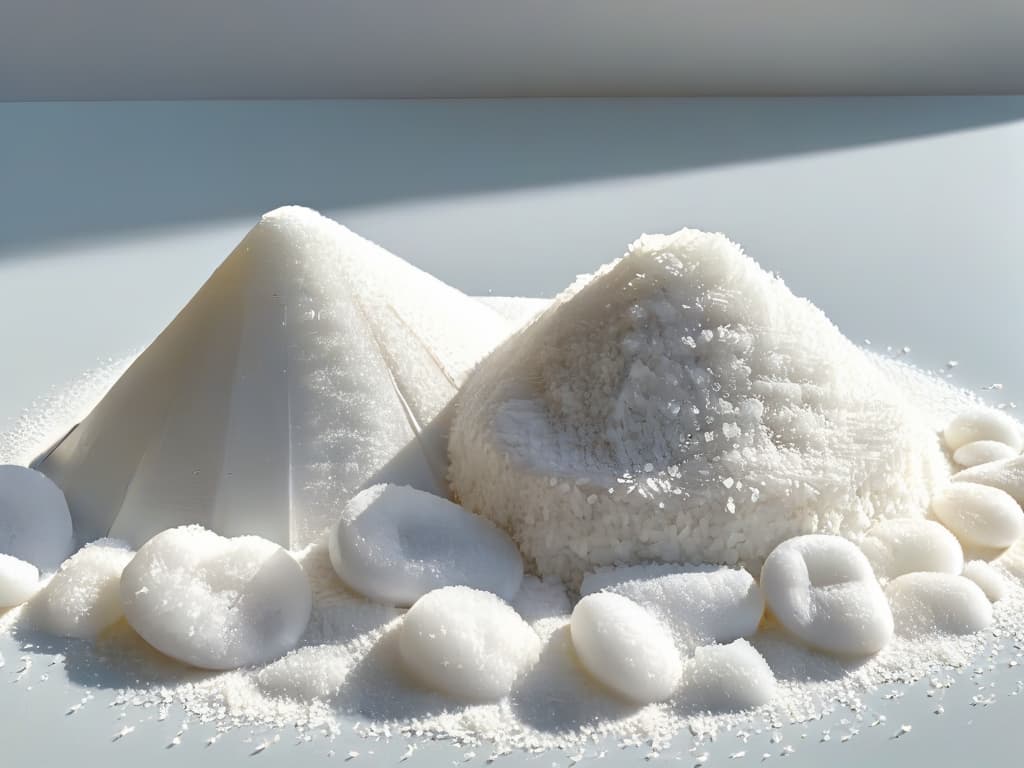  A highresolution, minimalist image featuring two small piles of salt side by side, one labeled "Sal de mar" and the other "Sal refinada." The grains of salt are intricately detailed, showcasing the subtle differences in texture and color between the two types of salt. The background is a soft, neutral gradient that enhances the contrast and simplicity of the image. hyperrealistic, full body, detailed clothing, highly detailed, cinematic lighting, stunningly beautiful, intricate, sharp focus, f/1. 8, 85mm, (centered image composition), (professionally color graded), ((bright soft diffused light)), volumetric fog, trending on instagram, trending on tumblr, HDR 4K, 8K