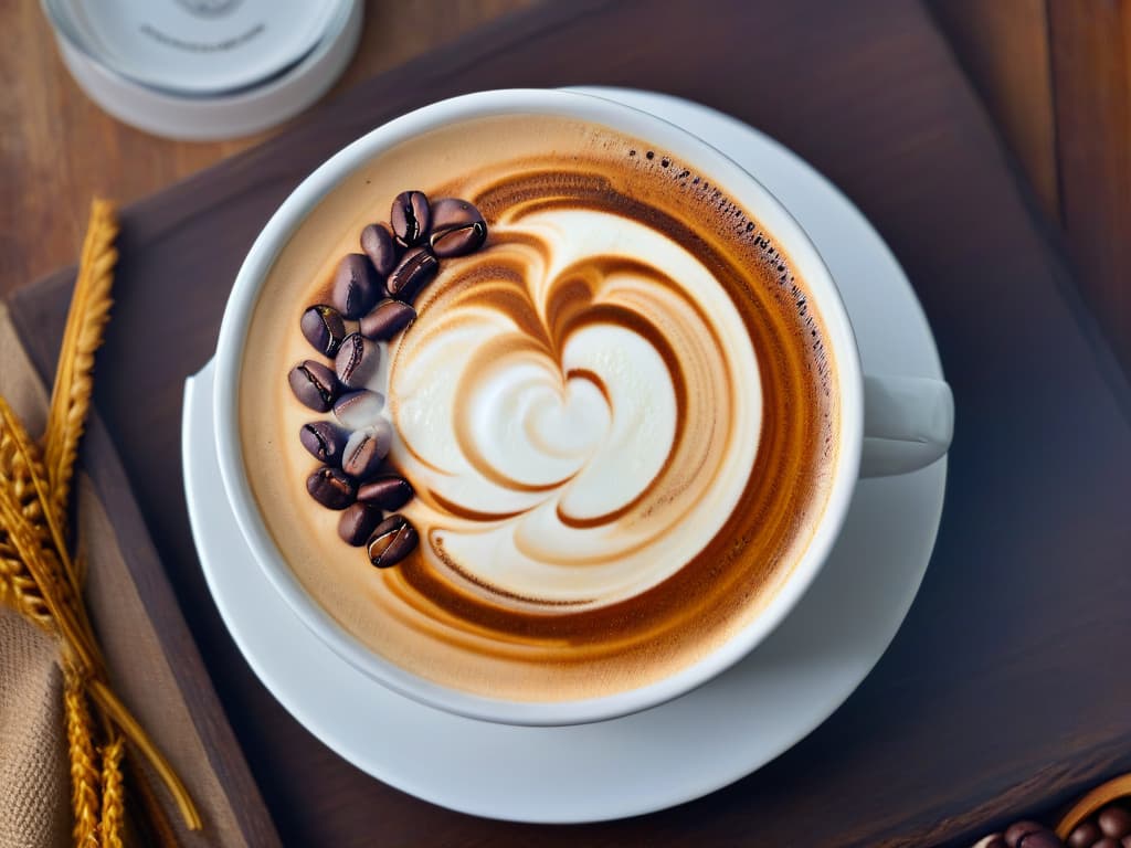  A closeup, ultrahigh resolution image of a perfectly crafted latte art heart design on a rich, velvety cappuccino, showcasing the contrast between the creamy foam and the dark espresso, with intricate details of the coffee beans' crema swirling delicately in the cup. hyperrealistic, full body, detailed clothing, highly detailed, cinematic lighting, stunningly beautiful, intricate, sharp focus, f/1. 8, 85mm, (centered image composition), (professionally color graded), ((bright soft diffused light)), volumetric fog, trending on instagram, trending on tumblr, HDR 4K, 8K