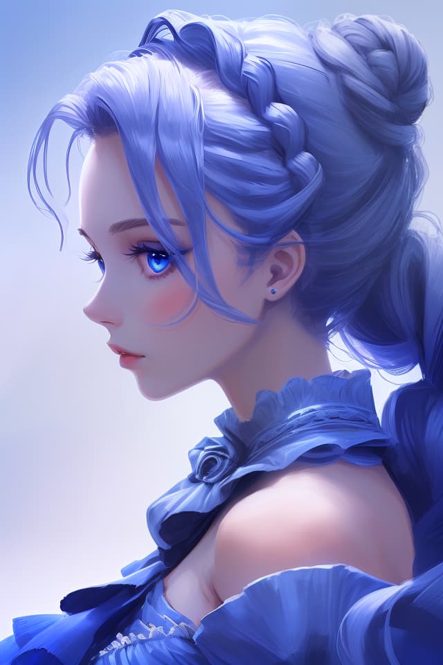  (Night meeting) (French twisted hairstyle) (Close up only on the head) (profile) (profile) Beautiful Girl, Masterpiece, French Twist Upward, in Dress, Blue Eyes, High Quality, 8k