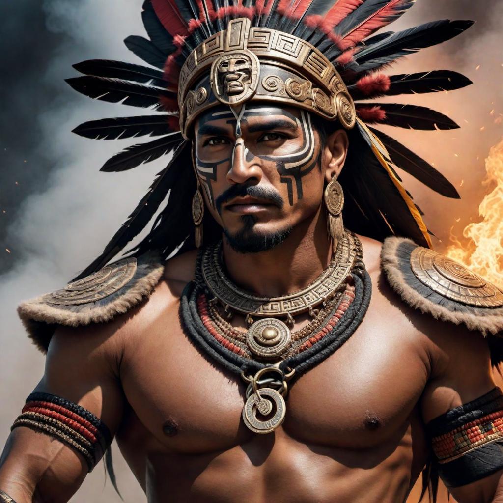  Create an image of an Aztec warrior breaking the chains of oppression, symbolizing resilience, strength, and liberation. hyperrealistic, full body, detailed clothing, highly detailed, cinematic lighting, stunningly beautiful, intricate, sharp focus, f/1. 8, 85mm, (centered image composition), (professionally color graded), ((bright soft diffused light)), volumetric fog, trending on instagram, trending on tumblr, HDR 4K, 8K