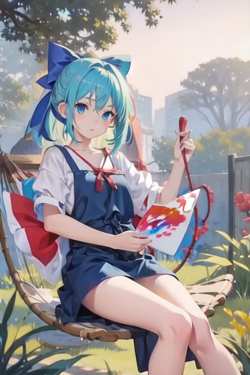  Cirno on a hammock, painted, paint style