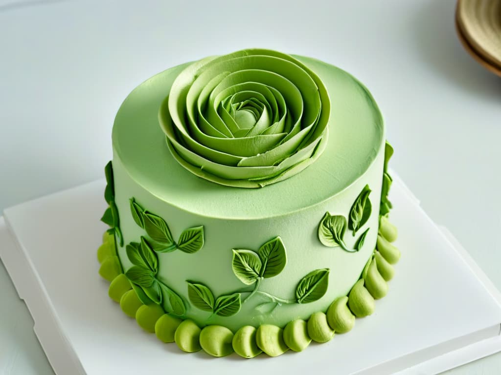  A closeup, ultradetailed image of a perfectly piped rose design on a cake, showcasing intricate layers of pink buttercream petals with delicate green leaves, highlighted under soft, natural light to emphasize the precision and skill required in using a pastry bag. hyperrealistic, full body, detailed clothing, highly detailed, cinematic lighting, stunningly beautiful, intricate, sharp focus, f/1. 8, 85mm, (centered image composition), (professionally color graded), ((bright soft diffused light)), volumetric fog, trending on instagram, trending on tumblr, HDR 4K, 8K