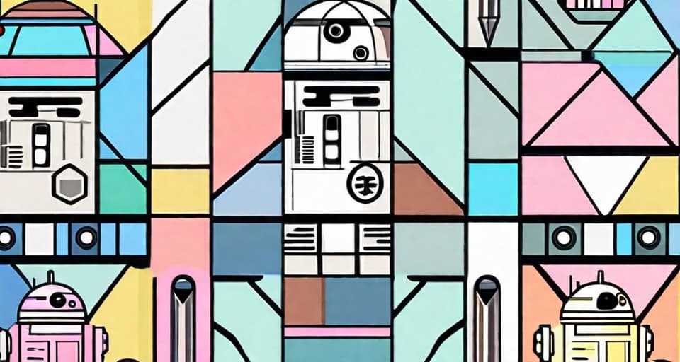  pixar style , starwars droid simple, sparse pattern paper, with pastel colours