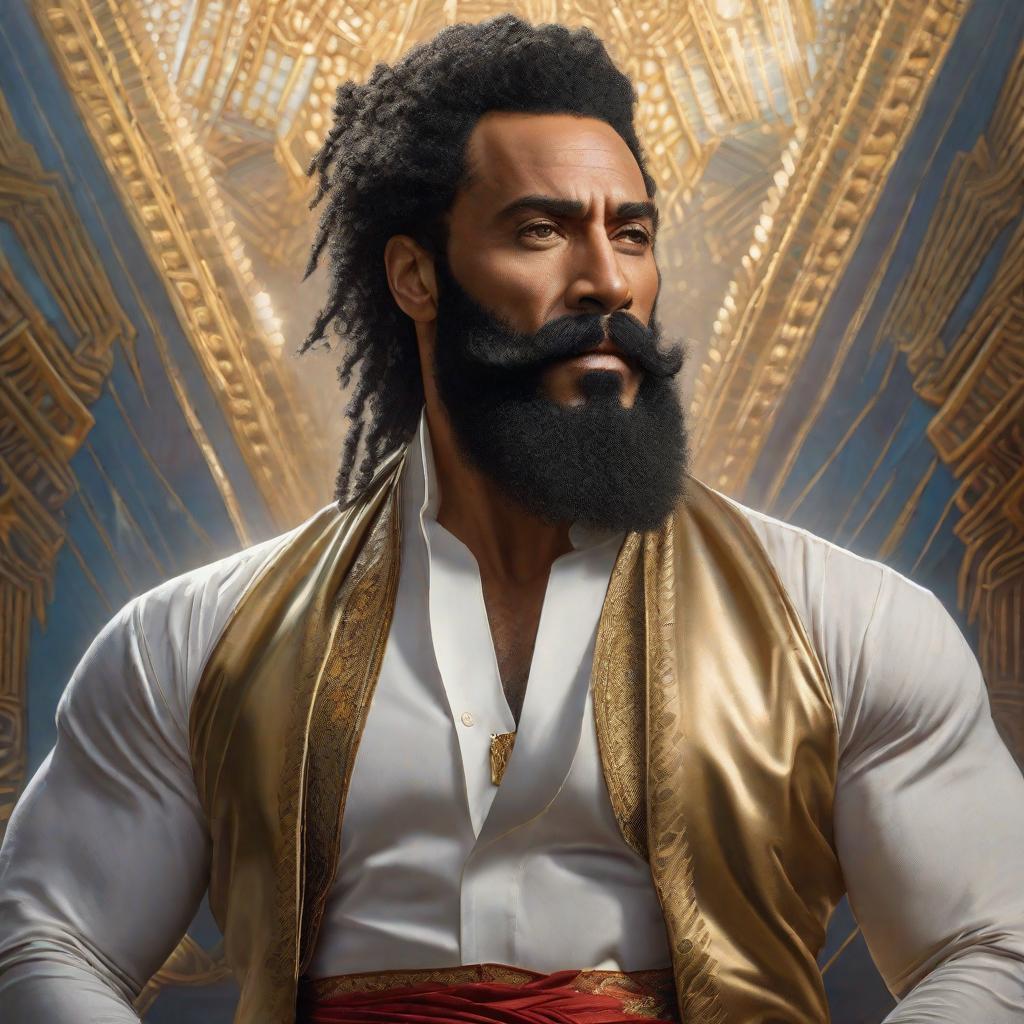  A martial artist with the hair of Lenny Kravitz, the mustache of Salvador Dalí, James Harden style beard and Jewish loops., realistic, portrait, art by donato giancola and greg rutkowski, realistic face, digital art, trending on artstation hyperrealistic, full body, detailed clothing, highly detailed, cinematic lighting, stunningly beautiful, intricate, sharp focus, f/1. 8, 85mm, (centered image composition), (professionally color graded), ((bright soft diffused light)), volumetric fog, trending on instagram, trending on tumblr, HDR 4K, 8K