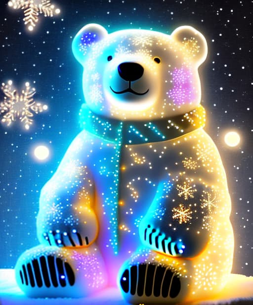 estilovintedois Magic festive polar bear covered in glowing lights in a winter scene