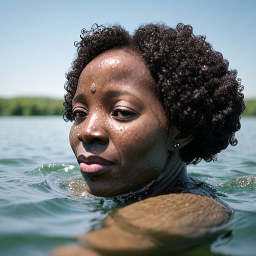  african woman's nose drowning in the lake